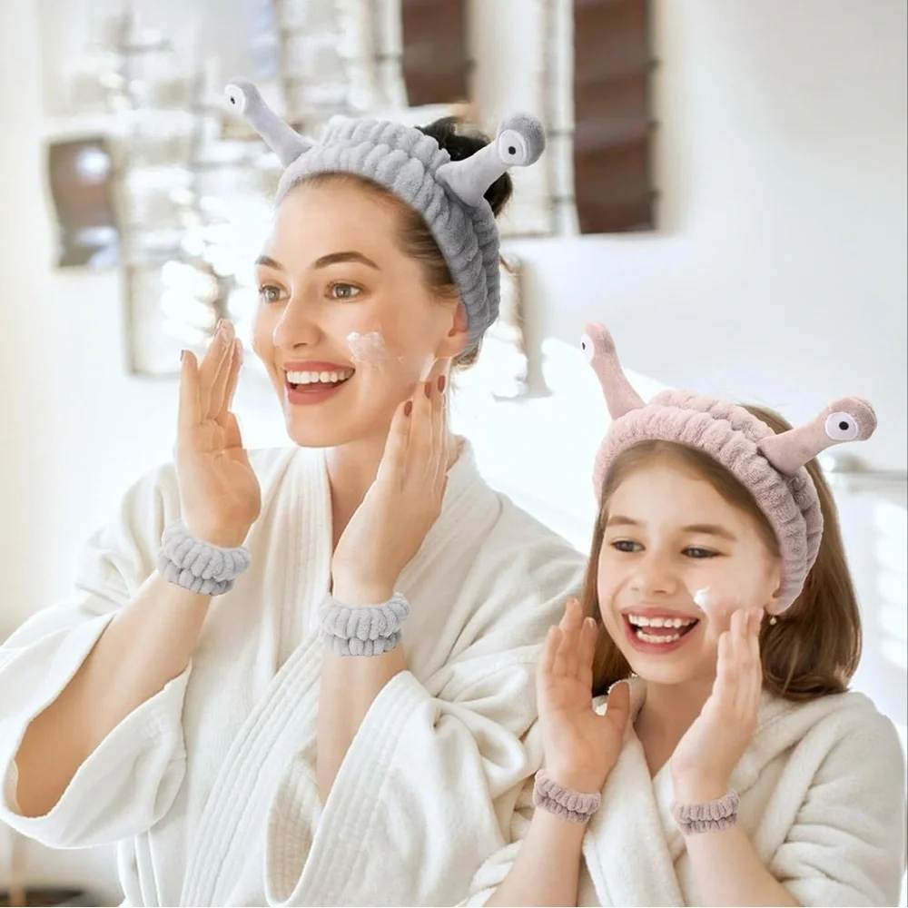 Snail Spa Headband and Wristband Set for Face Washing Skincare Makeup, [New]